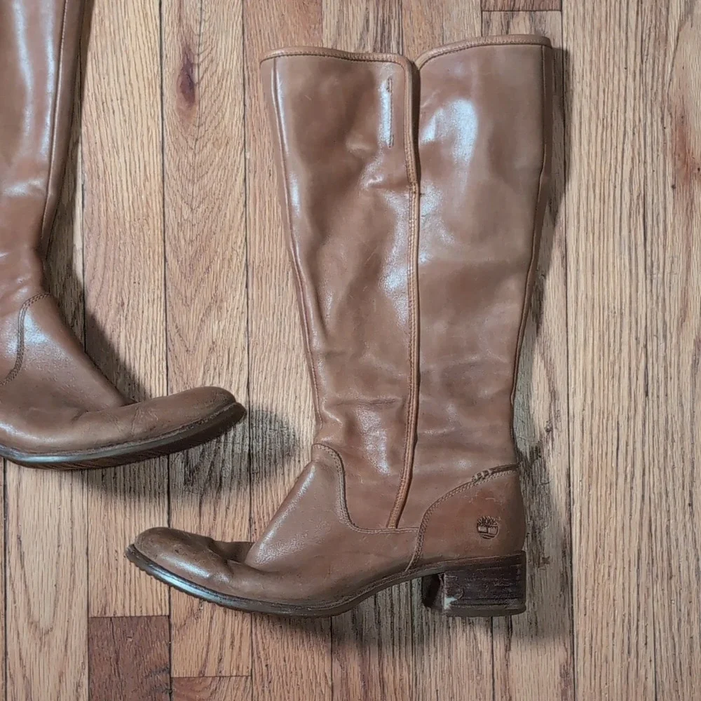 Timberland Savin Hill Riding Boots Women's 9.5M Brown Leather Zip Knee High